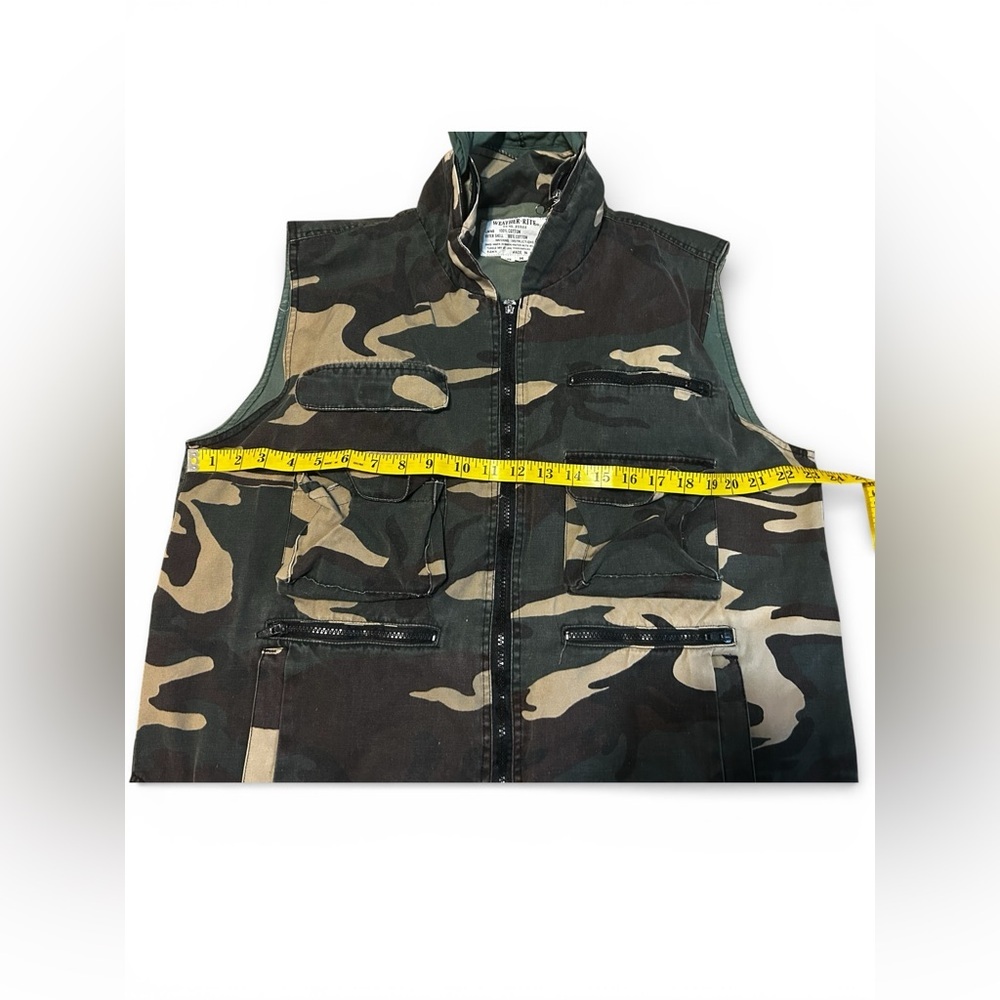 Vintage Weather Rite 295 Camo Hunting Utility Vest Hidden Hood Grunge M - Picture 5 of 12